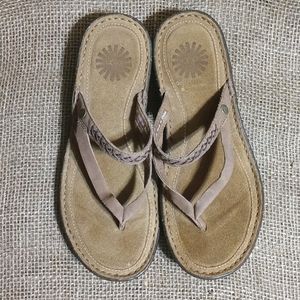 UGG Brown Leather Sandals Flip Flop Strappy Size 7